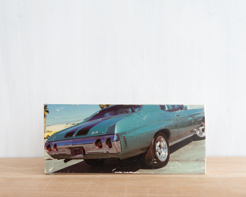 Vintage Blue Chevelle Muscle Car Image Transfer Mini - 'Blue Muscle' by Patrick Lajoie, vintage car