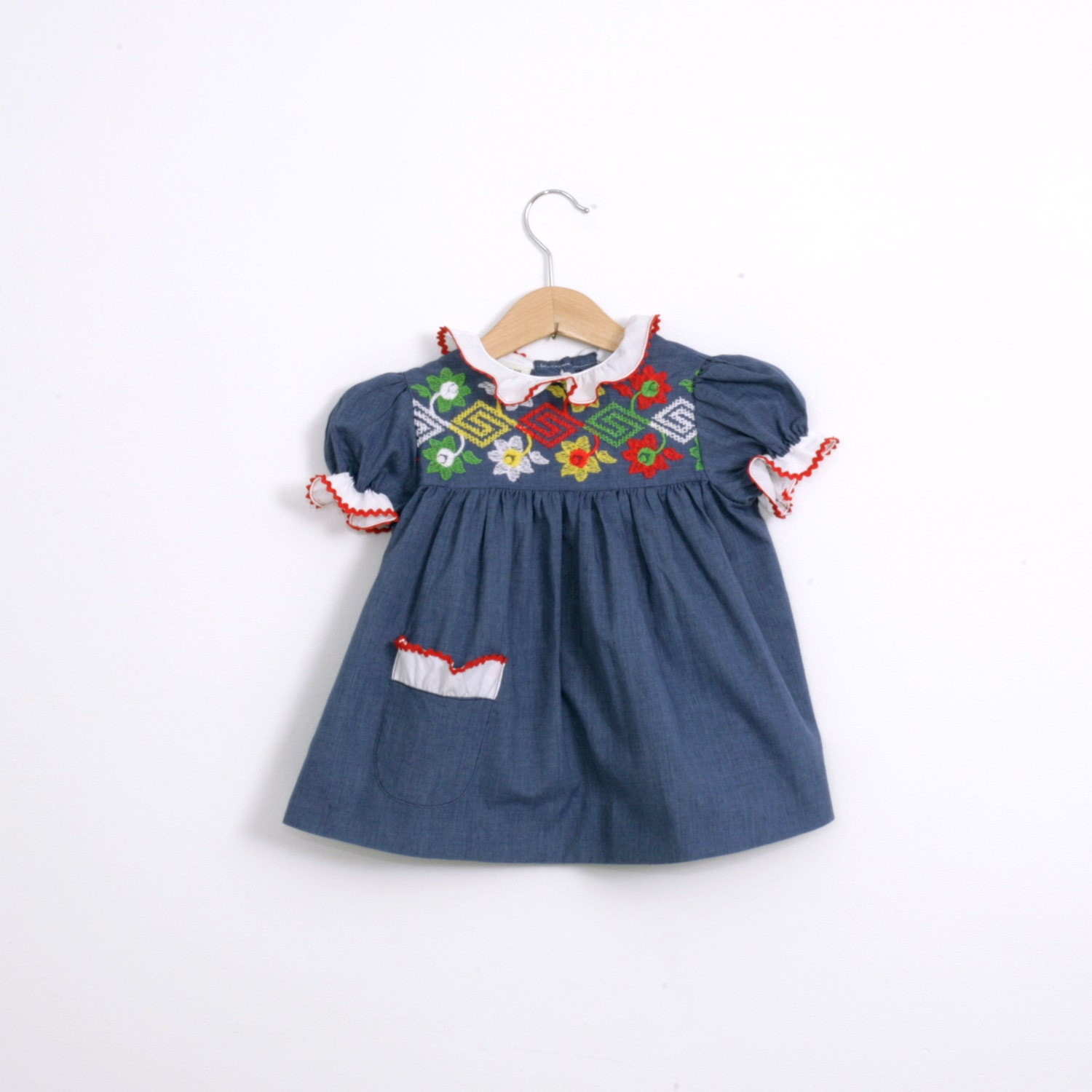 Vintage Baby Dress with Embroidery Ruffle and Ric Rac