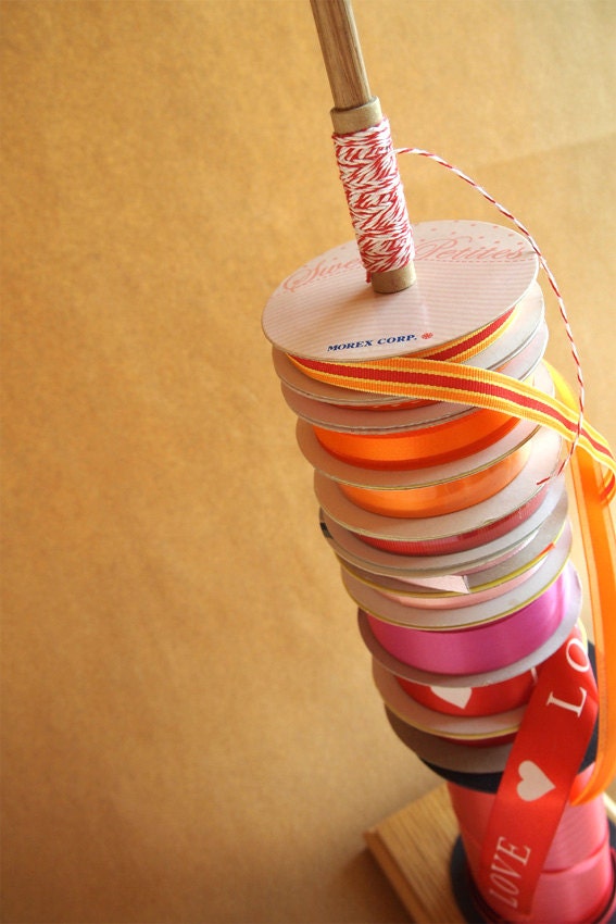 Tower Ribbon Holder: Beautiful Handcrafted Ribbon Organizer, Lovely Wood Grain, Perfect for Crafting