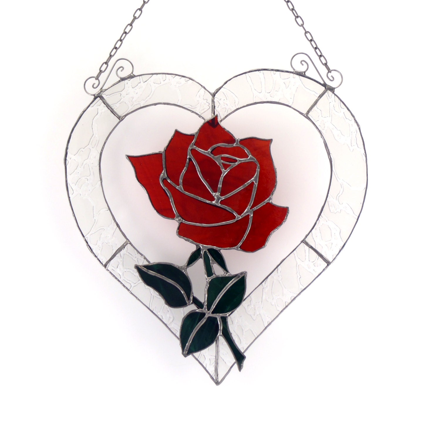 Stained Glass Hearts and Roses Suncatcher Handmade