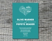 Modern Heart Wedding Invitation Card - Typography with Heart of Text - DIY Printable