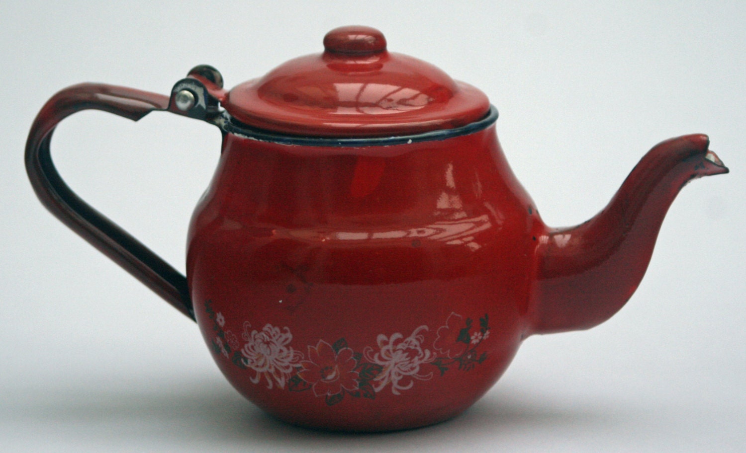 French Enamel Tea for One Red Teapot