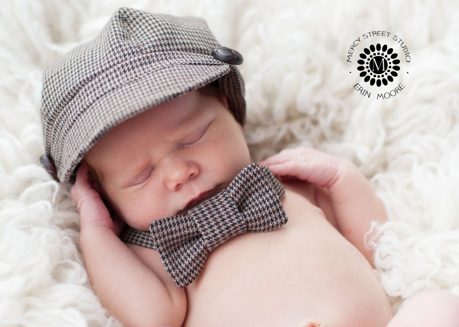 Newborn Newsboy Hat Houndstooth Boy Toddler Infant brown black grey summer Photography Prop houndstooth outfit bow tie