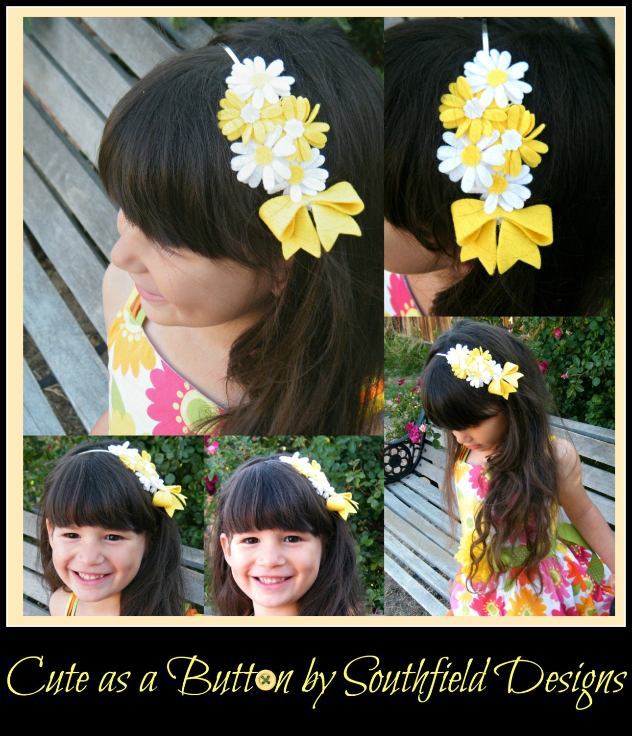 Yellow and White Wool Felt Daisy Hairband