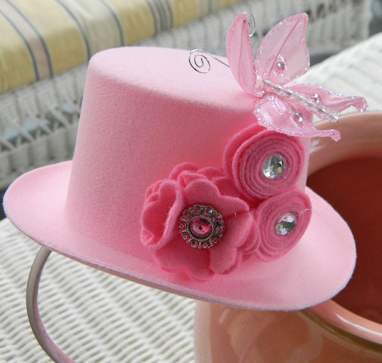 Little Girl's Birthday orTea Party Hats with Felt Flower, Feathers and Butterflies
