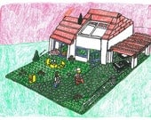Original Drawing of a Lego house - Original art/drawing - Size A5  not framed