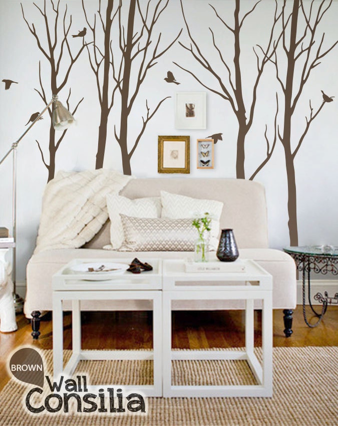 Winter Trees Decal - Tree Wall Decal Wall Sticker - Tree Decals - Large: approx 93" x 108" - KC005