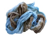 Morning in Paris -  blue, sky blue, turquoise, cream, ecru, brown silk ruffled scarf.