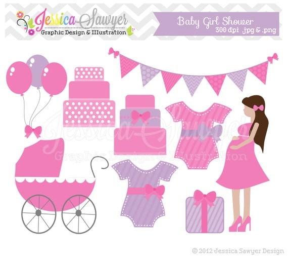CLEARANCE - baby shower clip art, baby girl clipart, for cards, invitations, embroidery, commercial use instant download Il_570xn