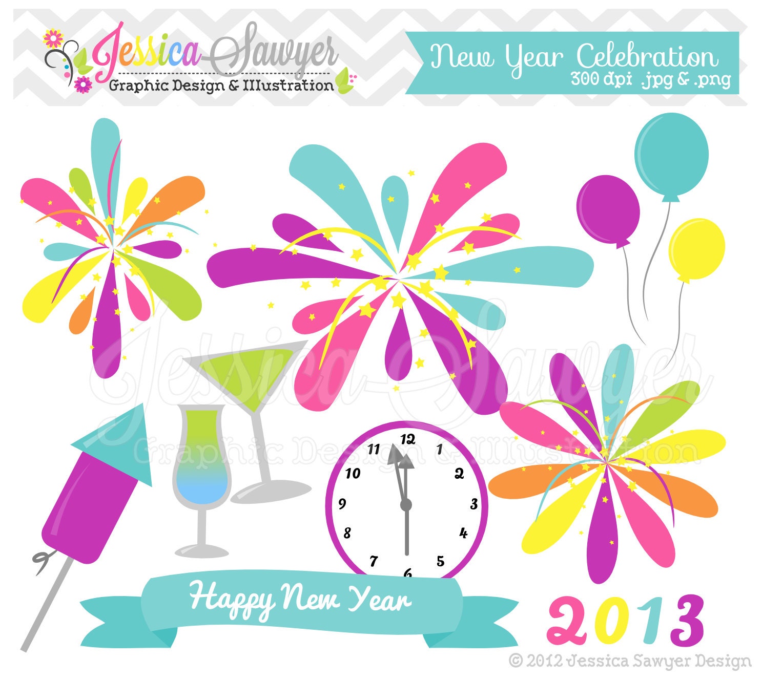 INSTANT DOWNLOAD, new years clipart - fireworks graphic - digital element - celebration - scrapbook Il_570xn