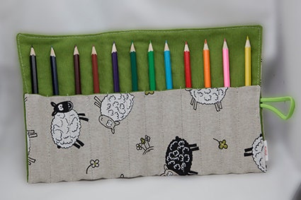 Pencil roll case - Black and white sheeps