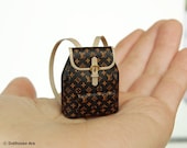 Dollhouse Miniatures (07) LV Designer Backpack 1/12 handmade Bag