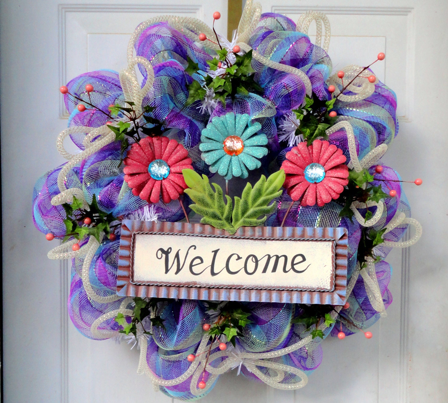 Only ONE of it's KIND - Spring Deco Mesh Wreath - Summer Deco Mesh Wreath - Welcome Wreath - Every Day Deco Mesh - Door Decoration