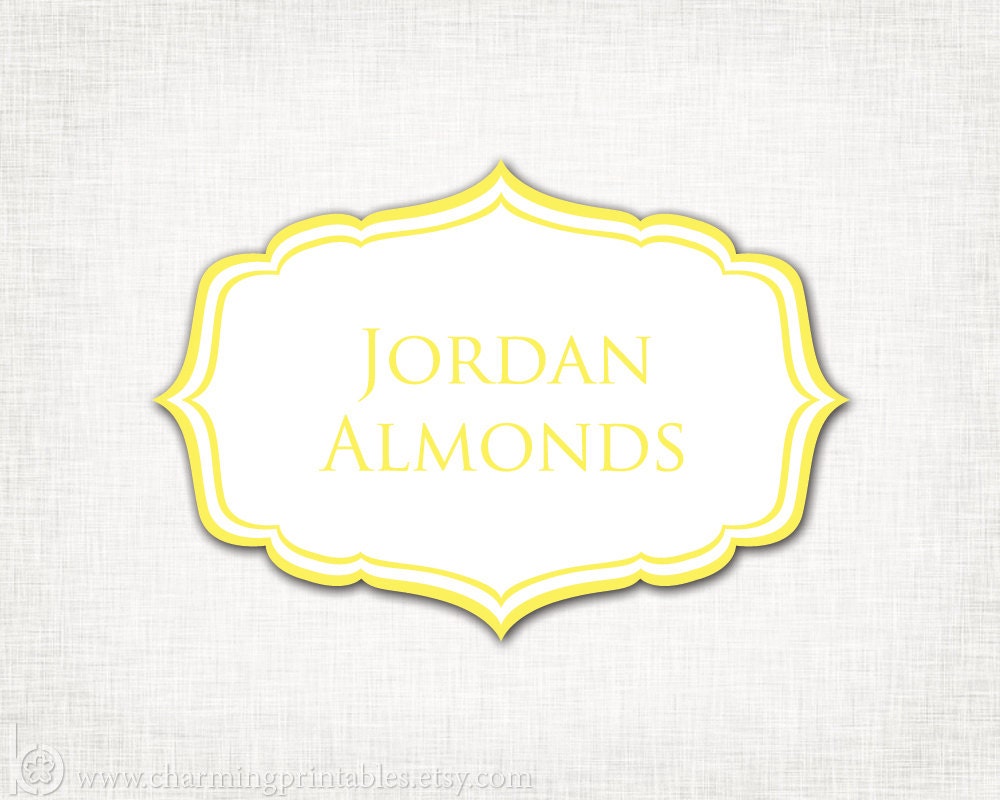 Yellow Buffet Labels - PRINTABLE - 8 Elegant (Candy, Dessert, Popcorn, Snack, Ice Cream, Cookie...) Buffet Labels