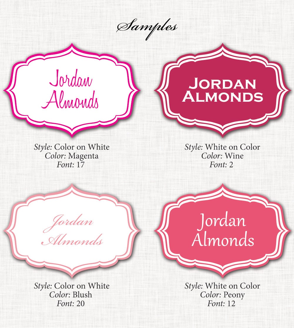 Pink Buffet Labels - PRINTABLE - 8 Elegant (Candy, Dessert, Popcorn, Snack, Ice Cream, Cookie...) Buffet Labels