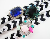 The Luxury Chevron Friendship Bracelet - Antique Rhinestone Center Bracelet - OOAK