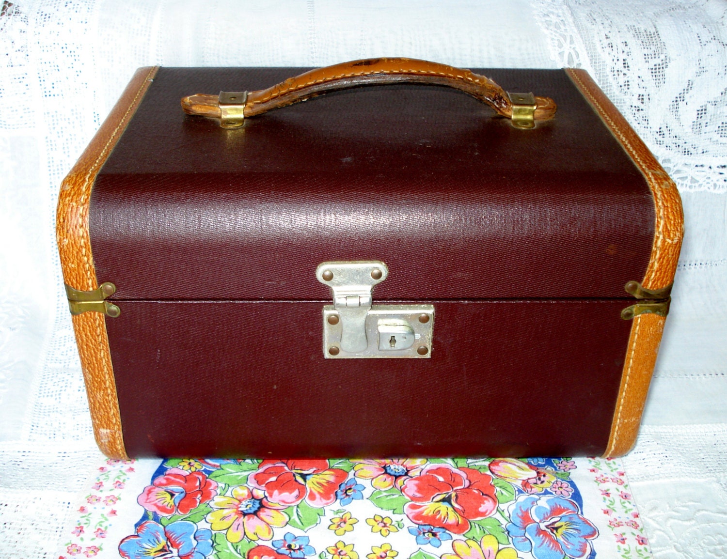 Vintage Brown Leather Train Case