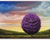 Original Oil Painting, Sunset Sky Landscape Painting, Colorful Art Purple Tree Painting, Landscape Art, Wall Decor, 5 x 7