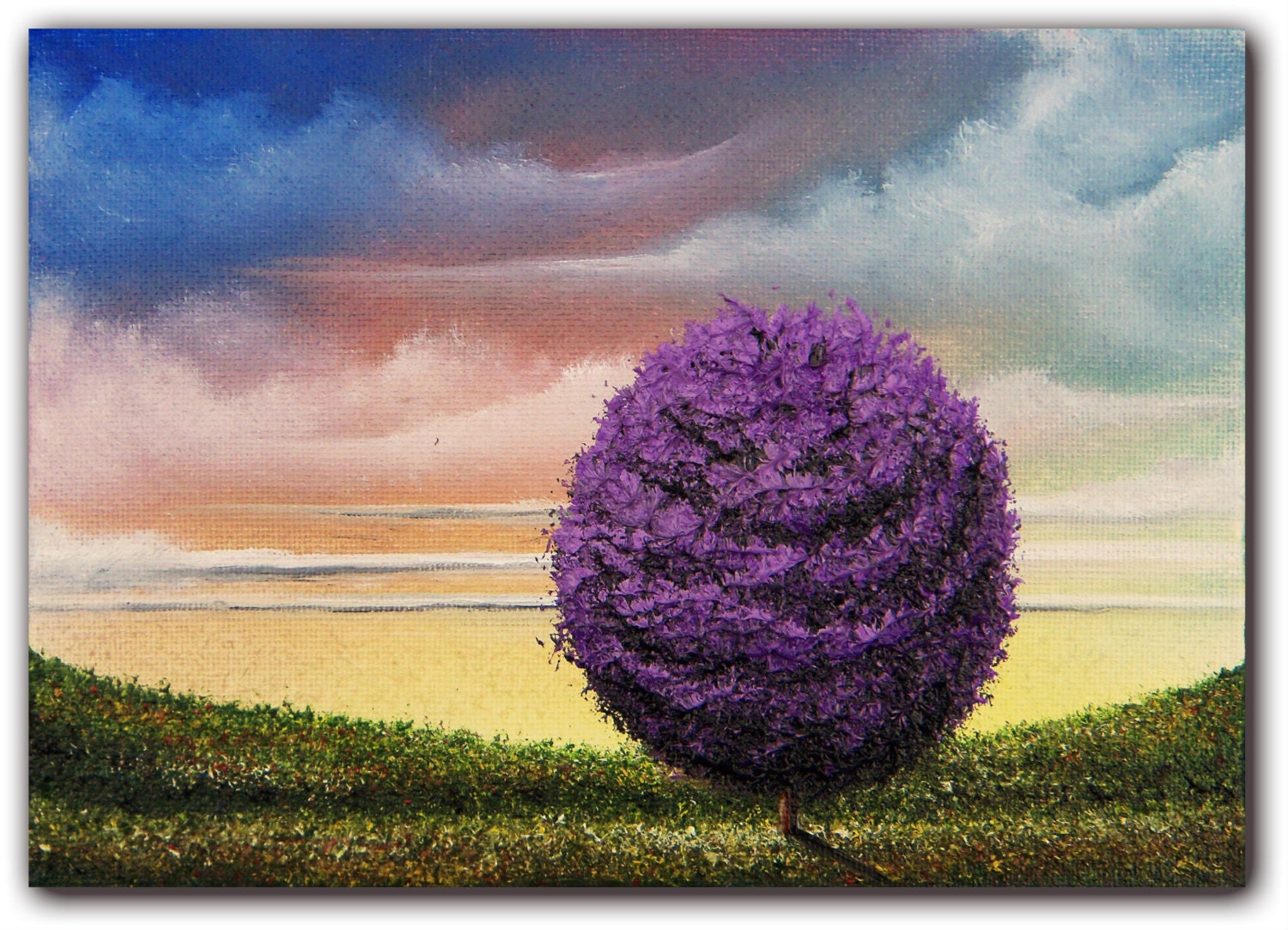 Original Oil Painting, Sunset Sky Landscape Painting, Colorful Art Purple Tree Painting, Landscape Art, Wall Decor, 5 x 7