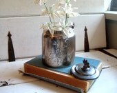 Vintage Silver plated pot with lid,etched flower design, Vase for your Shabby Chic wedding decor with aged patina