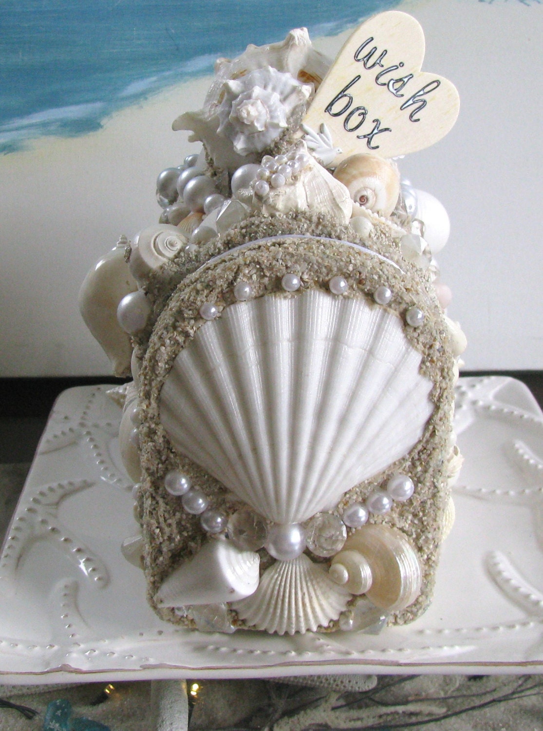 Seashell Sand Pearl Wedding Wish Box-Seashell Wedding Mailbox