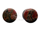 Pair of 0G (8mm) Leopard Skin Jasper Stone Double Flared Ear Plugs Hand Made - Ready to Ship