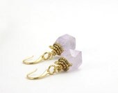 Gold plated 22K Amethyst Gemstone earrings  Light Lilac Purple Jewelry  Luxe Earrings Birthday  Gift under 25