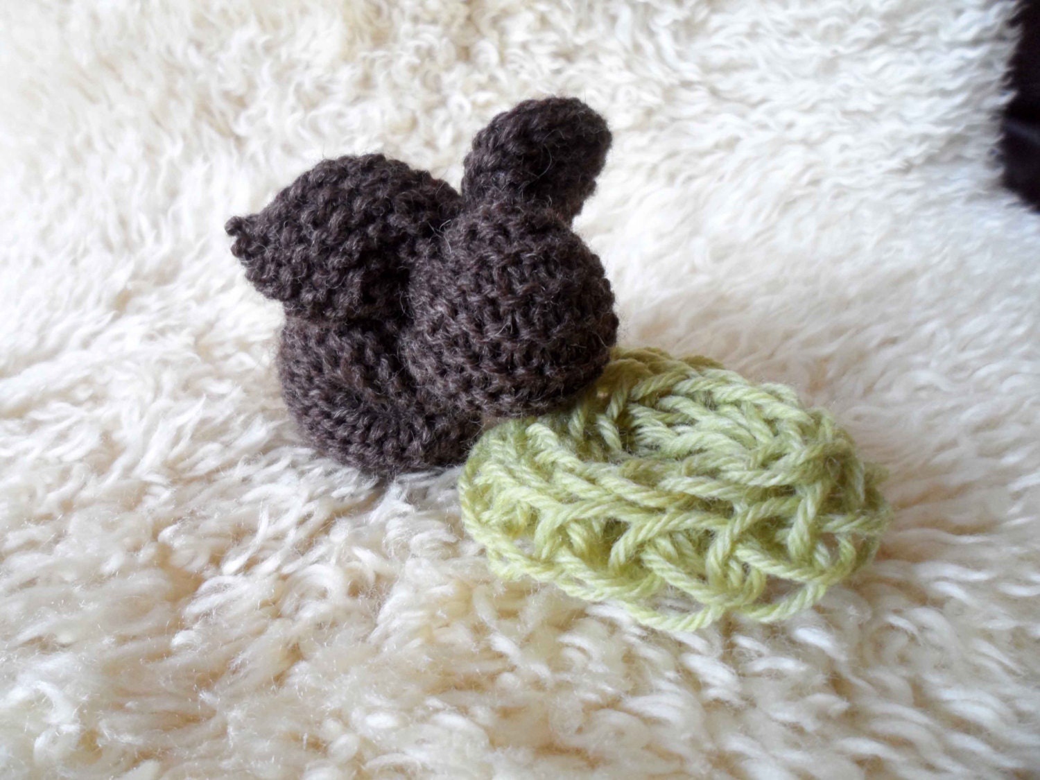 Brown Wool Hand Knit  Bunny with Grass, Child's Gift, Plush Rabbit, Waldorf Easter, All Natural,Children, Spring, Eco