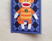 The Sensational Sock Monkey Fabric No Sew Iron On Applique - Ready to Ship