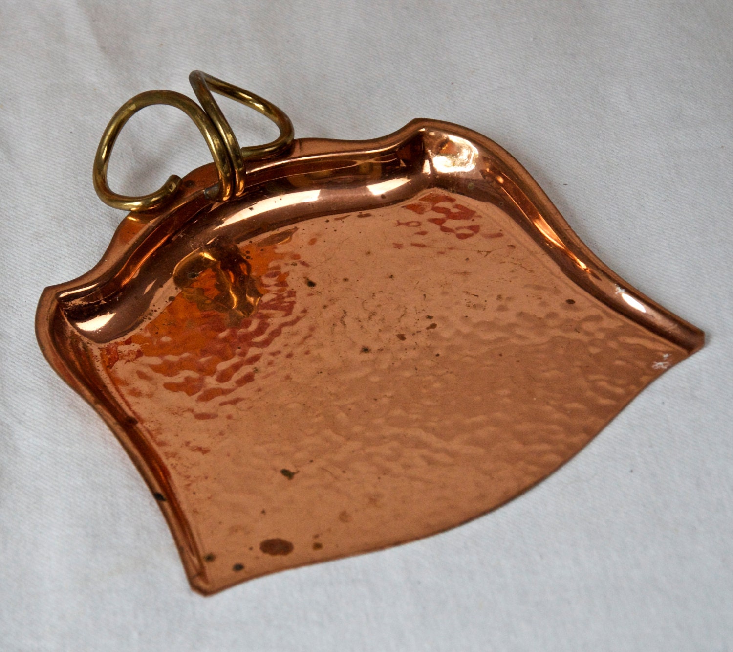Vintage copper crumb tray with brass handle...hammered copper crumb duster...crumb pan.