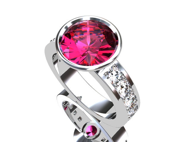 Pink tourmaline ring, white sapphire, bezel, engagement ring, pink engagement, solitaire,  white gold, rose gold, yellow gold