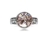 2.21ct, Morganite ring, white sapphire, bezel, engagement ring, peach morganite, solitaire, custom,  sapphire, white gold