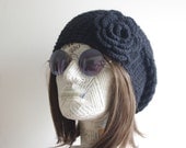 READY SHIP Hand Knit Hat Cloche Hat black flower Spring Fall Autumn Winter Accessories Fashion