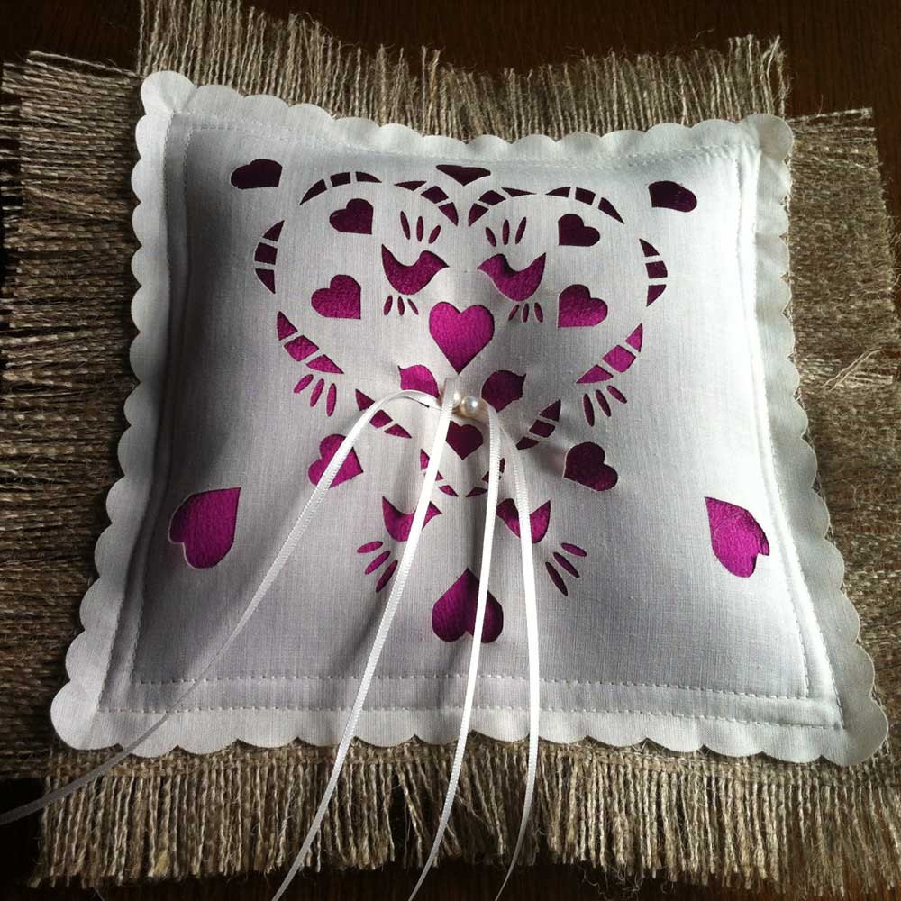 Ringbearer pillow with cerise pink satin panel and freshwater pearls, Custom colors available