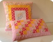 Handmade patchwork pillowcase 30x50cm in pink and yellow shades, perfect for girlie room and home decor