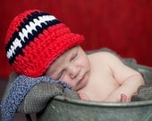 Boys Baby Hat, 0 to 3 Month Baby Boy Striped Visor Beanie Baby Hat - Patriotic Red, Navy Blue, White Photography Prop Boys Baby Hat