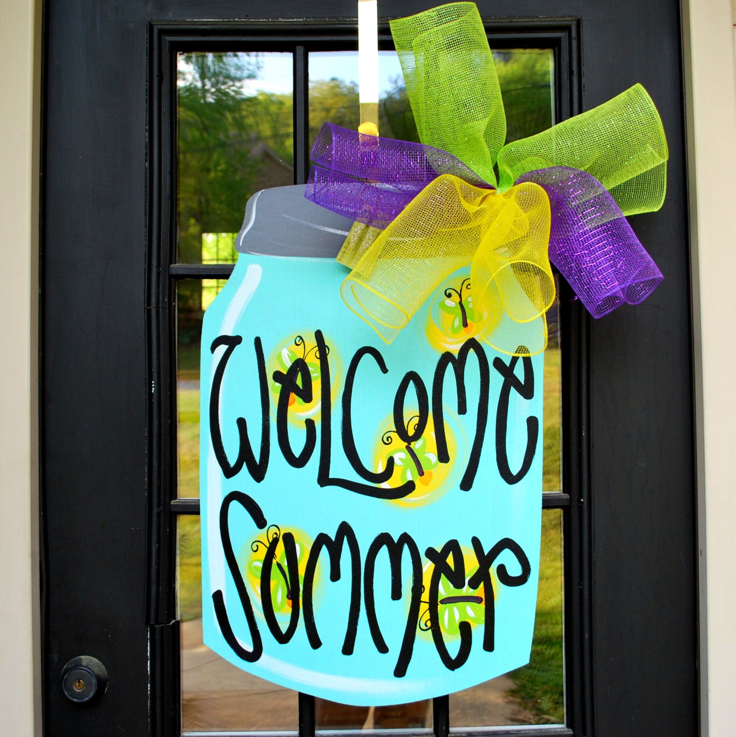Summer Door Hanger: Mason Jar Decor, Summer Fireflies, Door Decoration
