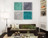 OVERSIZED Abstract Painting, Huge 4 square CUSTOM abstract paintings, Abstract Wall art,- Green, silver, Emerald