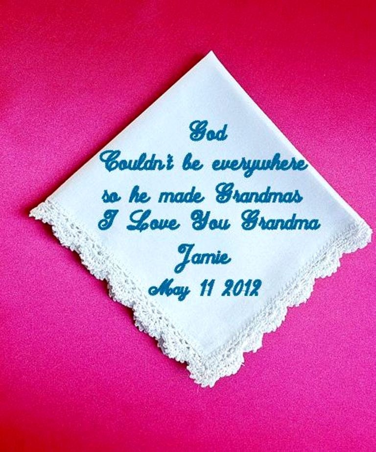 Grandmother of Bride, Groom Heirloom Embroidered, Personalized Hanky, Gift, Handkerchief