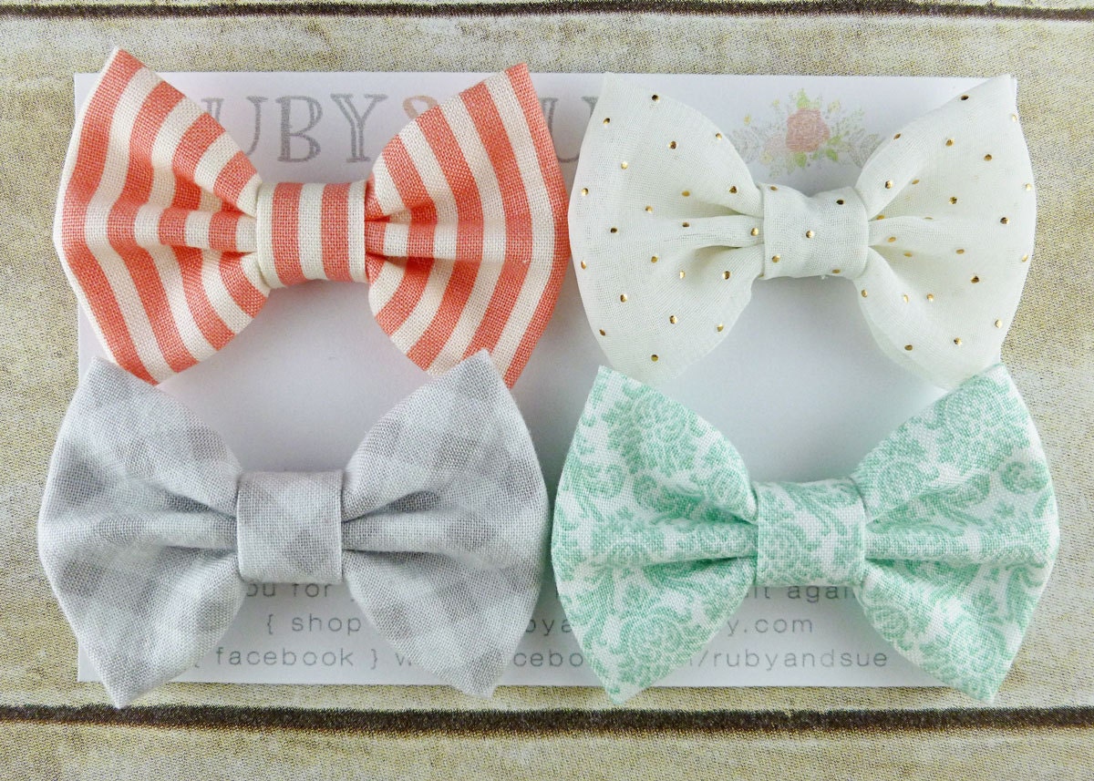 Ice Cream Social, Spring Series, Set of 4 Bow Hair Clips Headbands