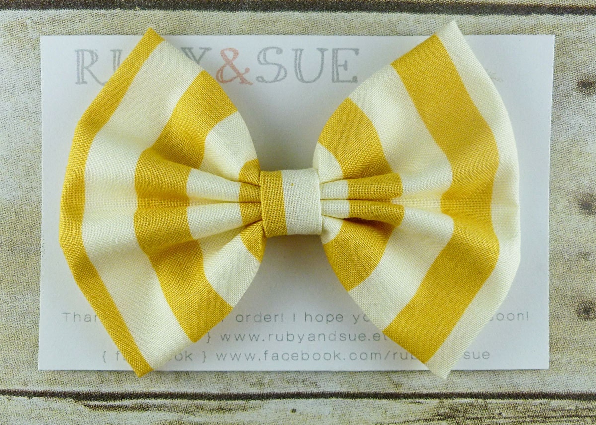 XL Fabric Bow Hair Clip, Mustard Stripe Bow, Summer Accessory