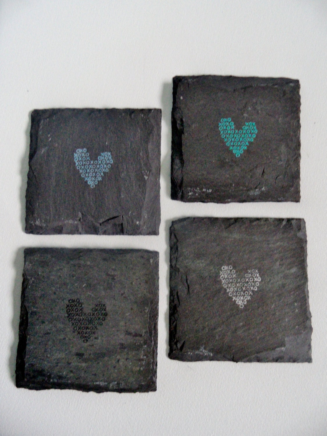 xoxo Heart Slate Coasters (Set of 4) Wedding, Bachelorette, Valentine's Day, Birthday, Anniversary