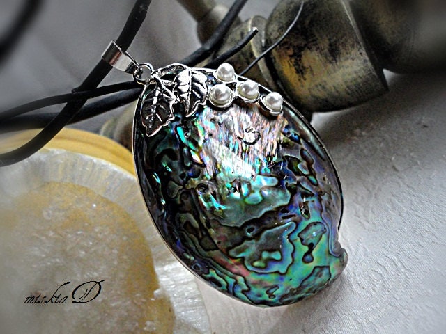 Abalone Shell Pendant, Pua Shell Pendant, Silver Green Pendant, DIY Supply, Craft Supply, Gemstone Supply