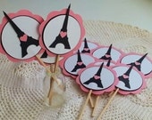 Le Grand Paris - Party Collection - Eiffel Tower Cupcake Toppers - Set of 12 - Happy Birthday - Baby Shower - Bridal Shower