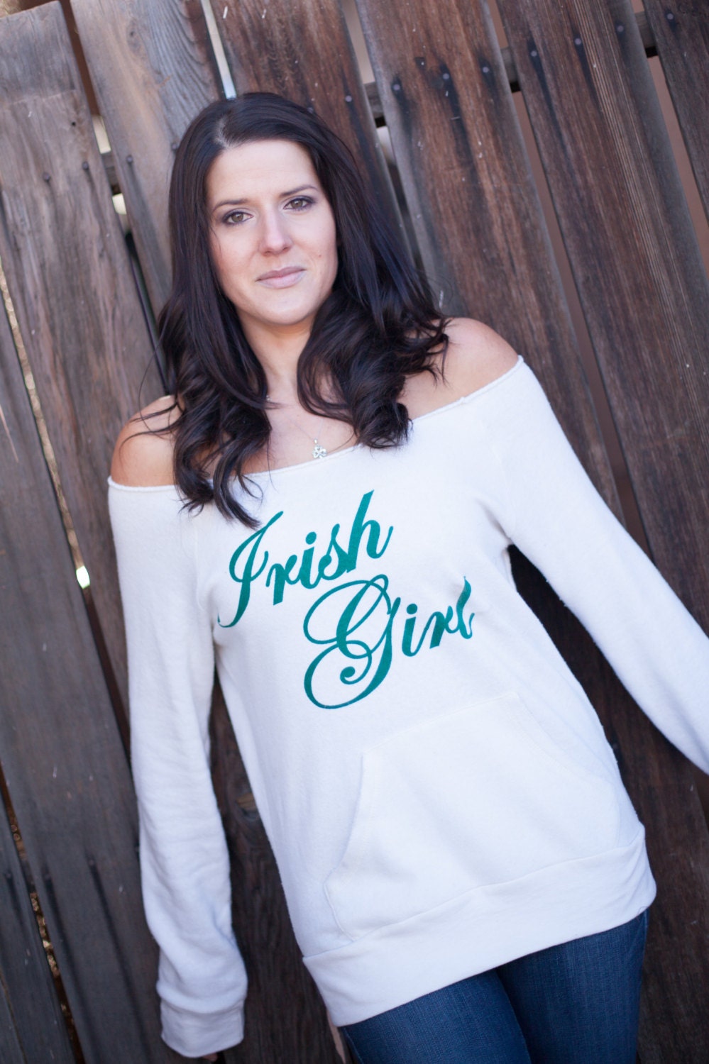 Irish Girl St Patricks Day Off the Shoulder Comfy Couture Eco Fleece Sweatshirt Womens st pats day shirt