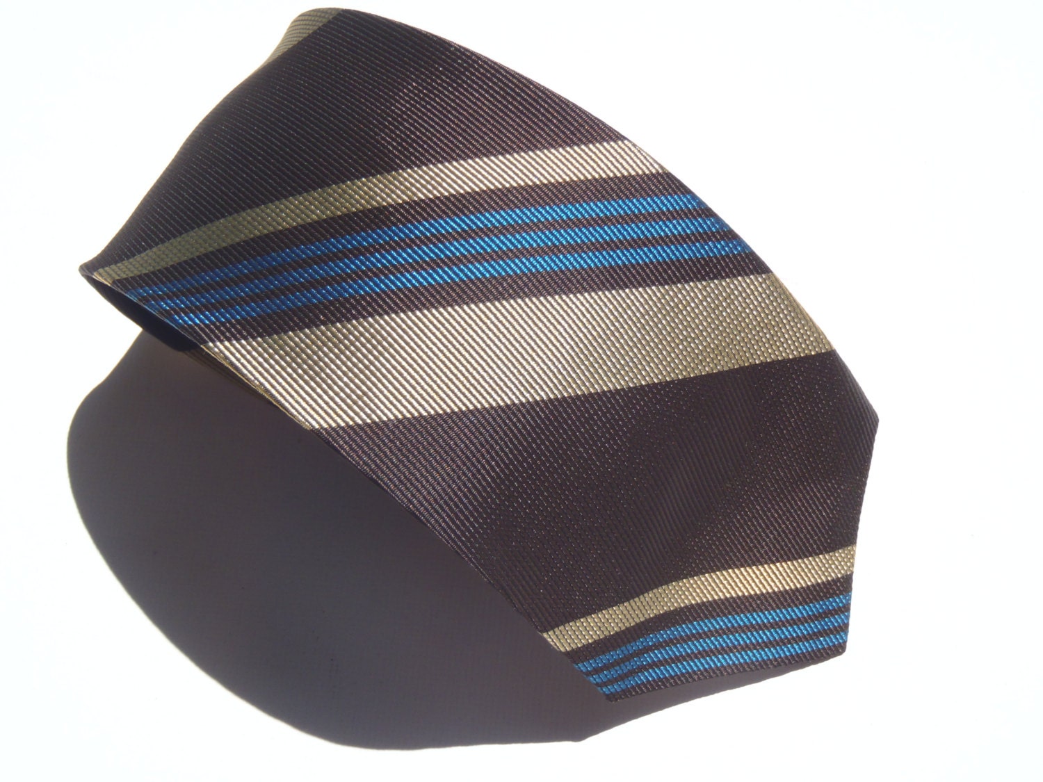 Vintage 1960s Light Blue Brown and Gold Striped Tie