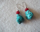 Island Dreams. Turquoise Earrings, Dangle Earrings, Red Jade Earrings, New ,For Her, Accessories, Hill Tribe Silver  ,