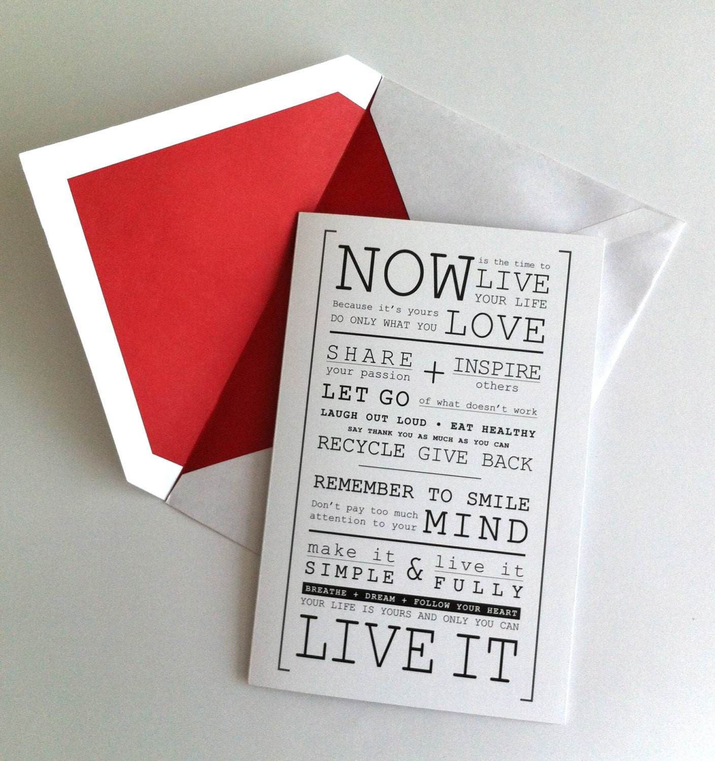 Greeting Card - All Occasions -  Now is the time - Black & Red Print