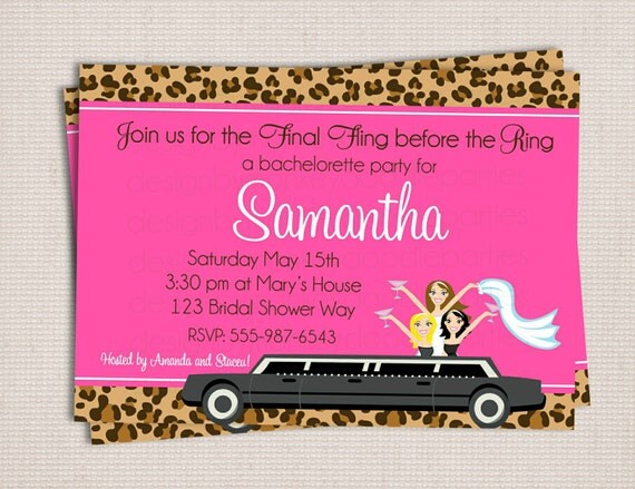 Chic Pink Leopard Limo Bachelorette Bridal Party Custom Printable Invitation Il_570xn