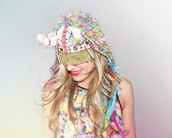 UTHA Shaman original hat - festival headdress -festival hat - crochet hat - festival headdress